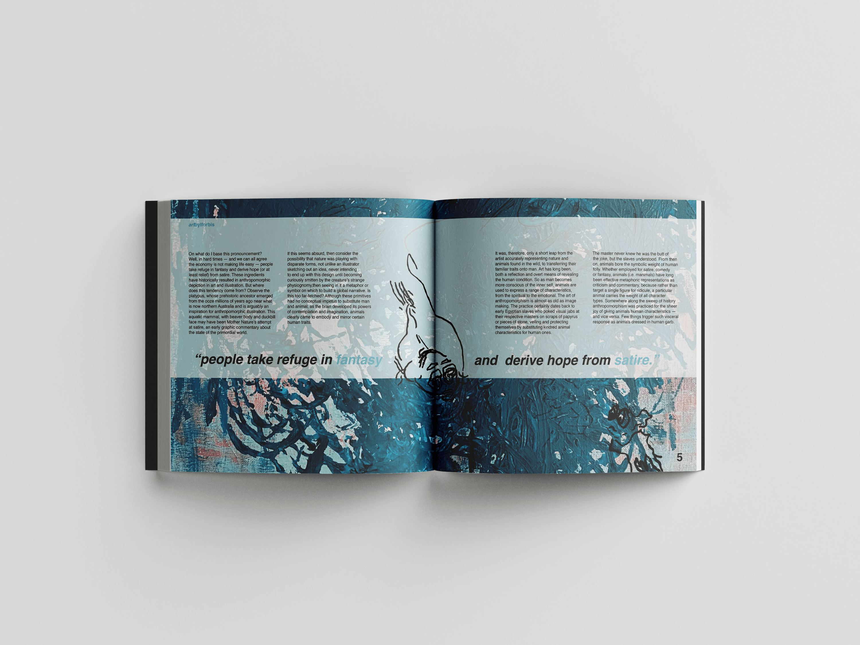 An open mockup spread of a publication design.