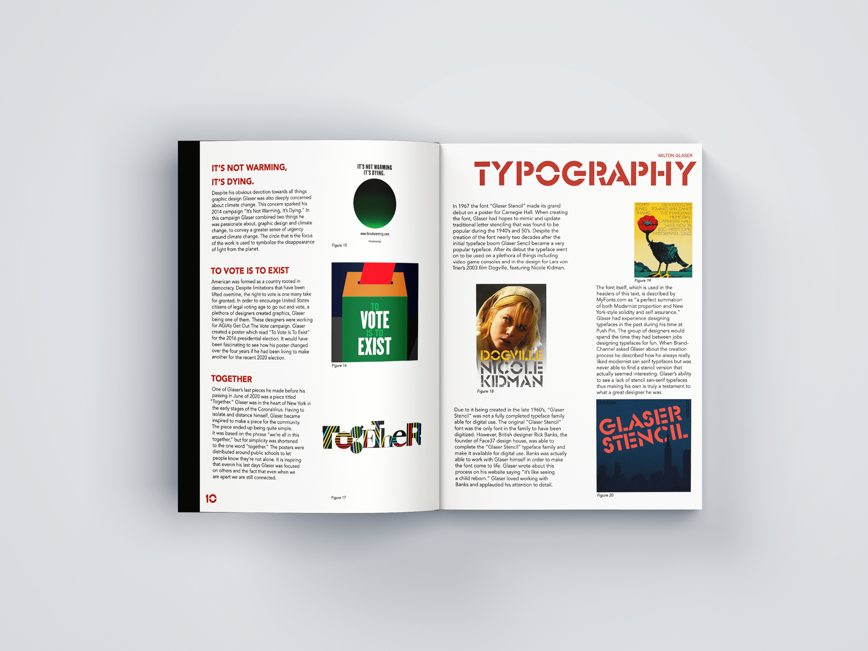 An open mockup spread of a publication design.