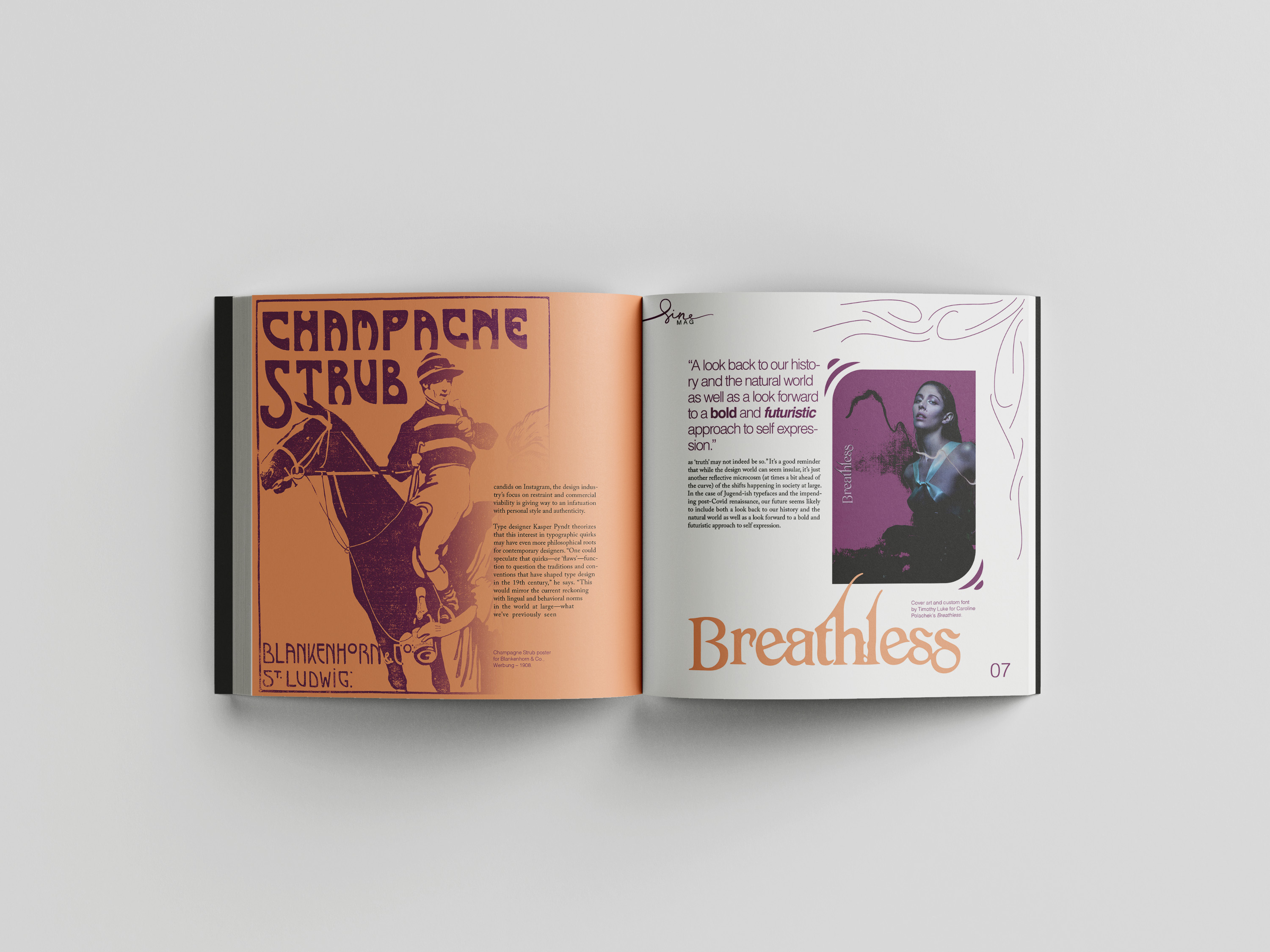 An open mockup spread of a publication design.