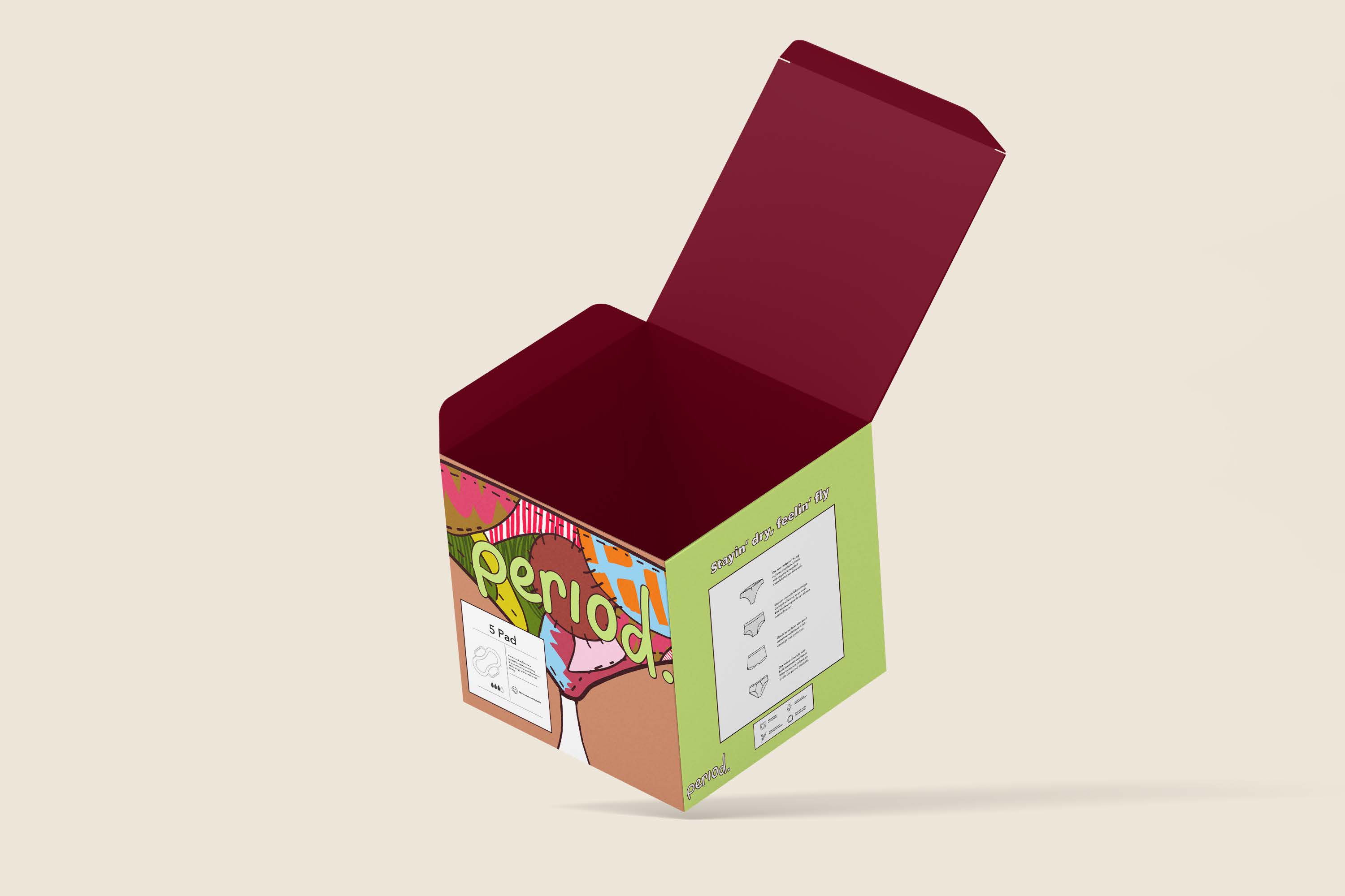 A mockup of a period packaging box. 