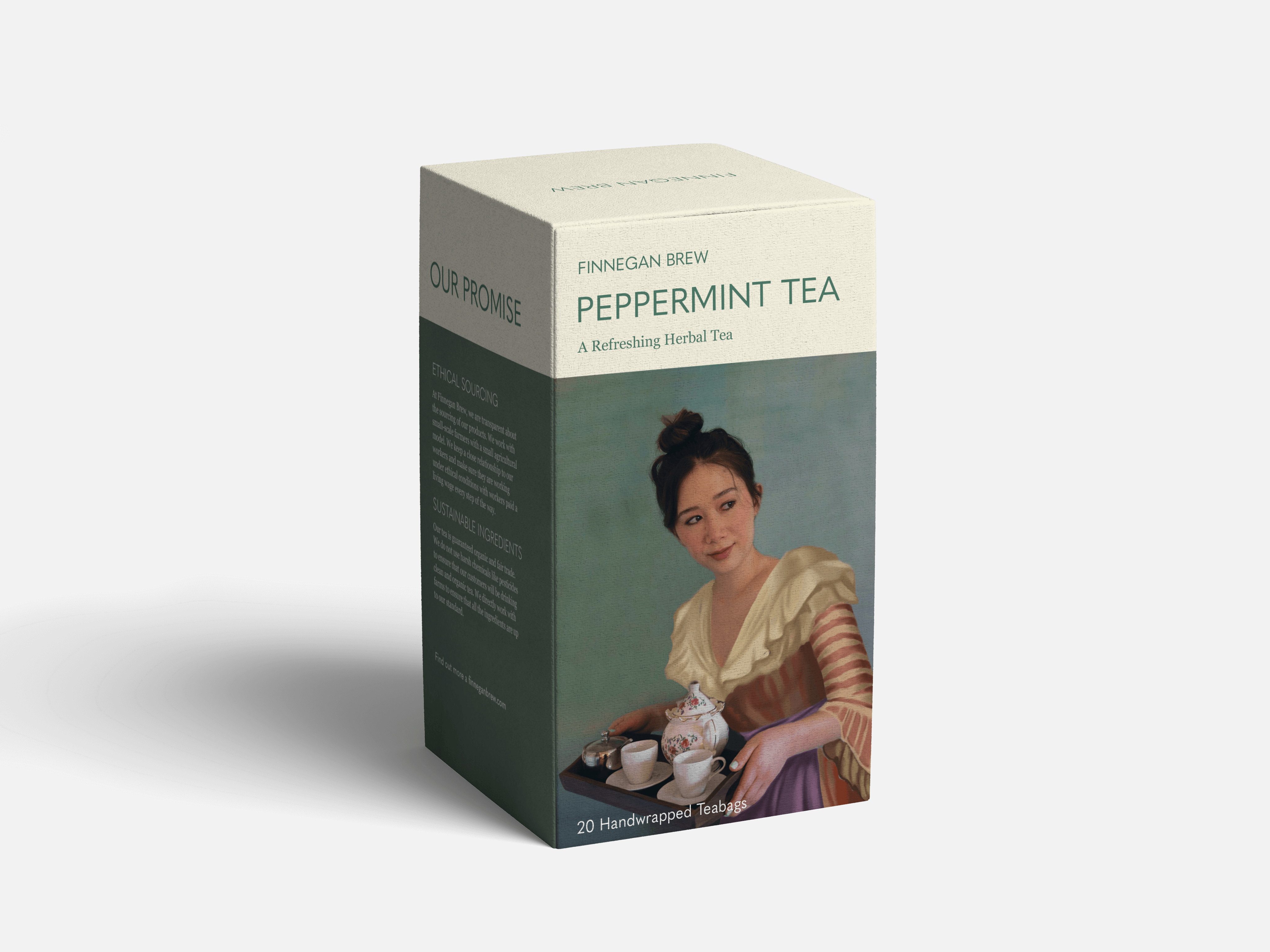 A mockup of a packaging design for a tea box. 